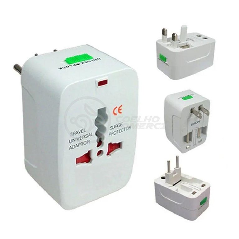 Adaptador Tomada Universal Padrão 150 Países Uk Europa Eua Asia Viagem Bivolt 110/220 Bivolt Aio