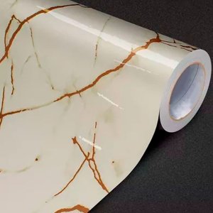 Envelopamento Adesivo Mármore Crema Marfil Dourado Vinílico Autocolante Lavável 8m X 60cm