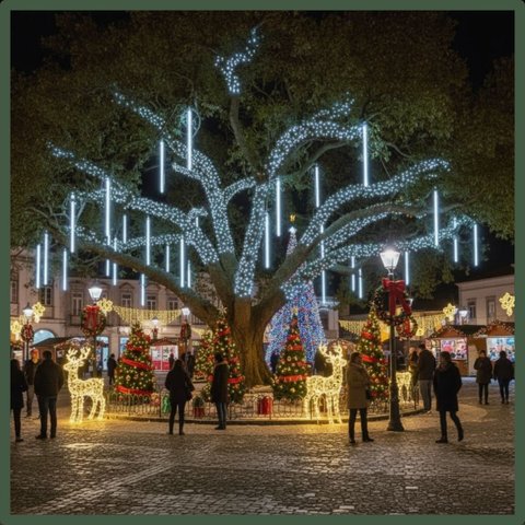 Cascata Meteoro Branco Frio 50cm 8 Tubos LED 3M Bastão Chuva IP65 Decoração Natal Bivolt Luvinco