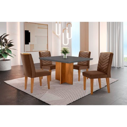 Conjunto Sala de Jantar Mesa Olímpia 90cm Tampo em Mdf Canto Copo e 4 Cadeiras Liz Moderna