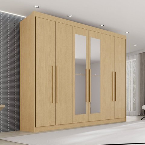 Guarda Roupa Casal com Espelho 6 Portas 6 Gavetas 100% MDF Itália Plus Marrom/Jequitiba