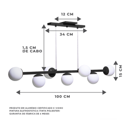 Lustre Pendente Figo 7 Globos Preto Esfera De Vidro - 2
