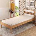 Ver imagem 1 de Cama de Solteiro com Cabeceira Ripada - Amêndoa/Branco