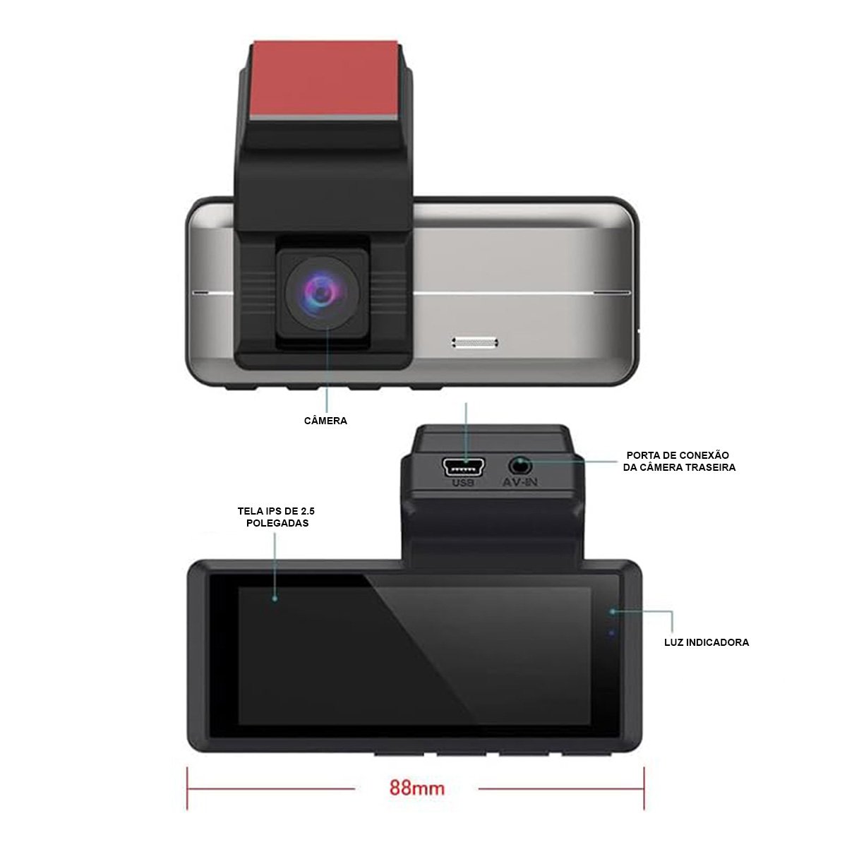 Camera Veicular Duo Automotiva Wifi Lente Dupla Cartao de Memoria Visor Alta Definição Gravador Moto - 8