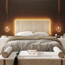 Ver imagem 5 de Cabeceira Cama Box Estofada Casal 1,40 Linho Bege com LED