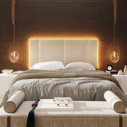 Cabeceira Casal Estofada com Led - Linho Bege - 5