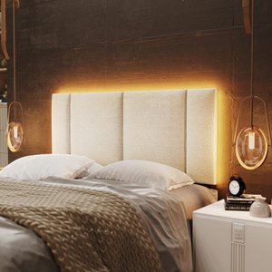 Cabeceira Casal Estofada com Led - Linho Bege