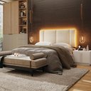 Ver imagem 7 de Cabeceira Cama Box Estofada Casal 1,40 Linho Bege com LED