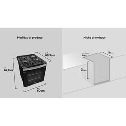 Fogão de Embutir 4 Bocas Preto com Mesa de Vidro Dako Diplomata Grill Bivolt - 5