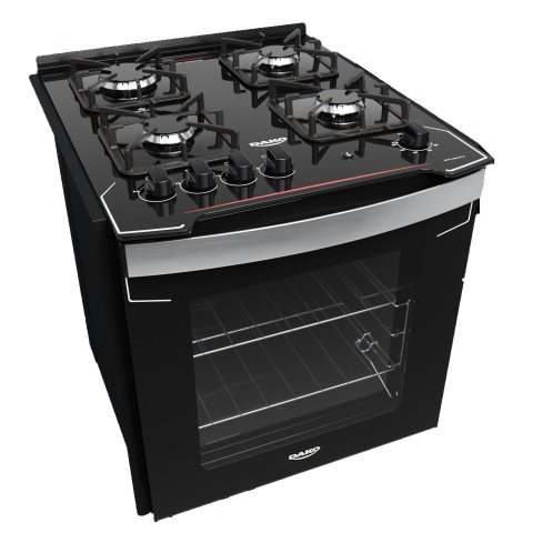Fogão de Embutir 4 Bocas Preto com Mesa de Vidro Dako Diplomata Grill Bivolt