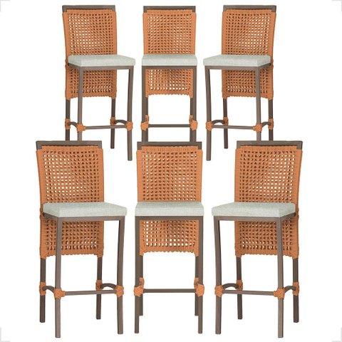6 Banqueta em Alumínio Roma Marrom Corda Náutica Tecido 3