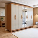 Ver imagem 1 de Guarda-Roupa Casal 8 Portas 6 Gavetas com Espelho e Pés MDF 236cm Serenata Marrom Amêndoa Clean/Off White