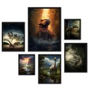 Ver imagem 1 de Kit Composição 6 Quadros Dinossauros:madeira Branca