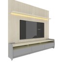 Ver imagem 1 de Rack com Painel Sublime 2.2 Ripado 3d com Led e Rodízio Cinza com Off White - Gelius Móveis