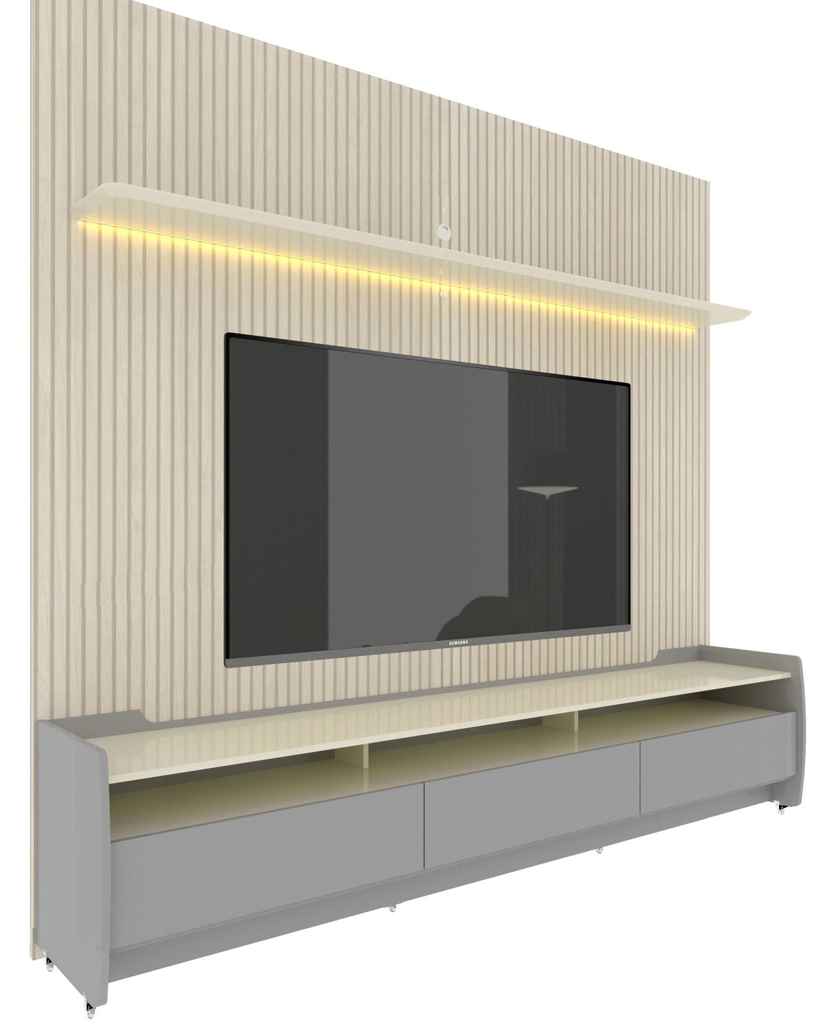 Rack Com Painel Sublime Ripado D Com Led E Rod Zio Off White Com