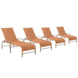 4 Espreguiçadeiras Reclinavel Catar Fendi Corda Nautica Terra Cota - 1