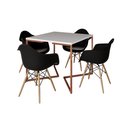 Ver imagem 2 de Mesa Industrial Jantar Branca Quadrada 90cm Base Cobre V com 4 Poltronas Pretas Eames Eiffel Madeira