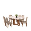 Ver imagem 3 de Conjunto Sala de Jantar Mesa Kiara 160cm Tampo de Vidro/MDF com 6 Cadeiras Ayla Marrom/Freijo/Off White/Creme