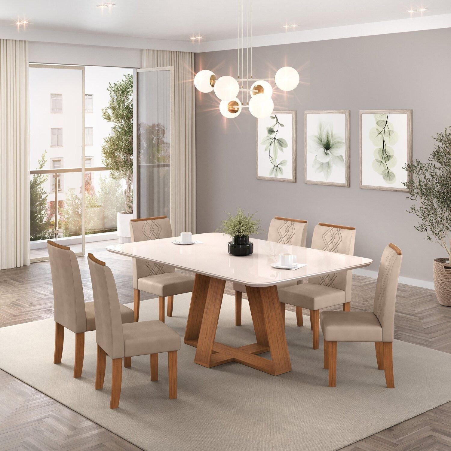 Mesa Kiara 1,60cm com 6 Cadeiras Ayla