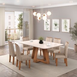 Conjunto Sala de Jantar Mesa Tampo de Vidro com 6 Cadeiras Ayla - 1