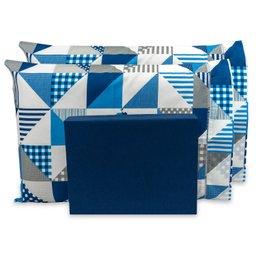 Lençol Queen 180 Fios 3 Peças Estampado - Geométrico Azul Marinho - 1