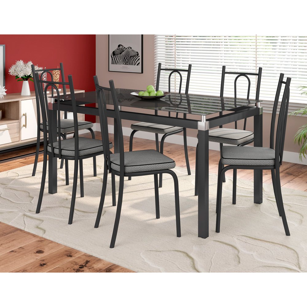 Jogo de Mesa Malva 140cm e 6 Cadeiras 118 Preto - Artefamol