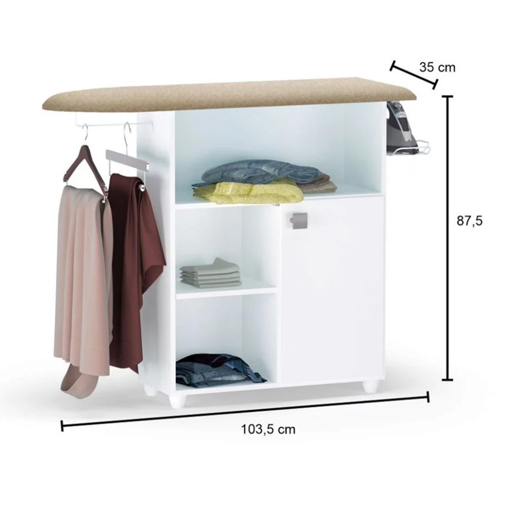 Multiuso Balcão Bernard Tábua de Passar Roupa 1 Porta Branco - 3