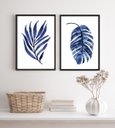 Ver imagem 2 de Conjunto 2 Quadros Minimalistas Folhas Azuis aquarela 24x18cm - com Vidro:madeira Preta