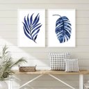 Ver imagem 1 de Conjunto 2 Quadros Minimalistas Folhas Azuis aquarela 24x18cm - com Vidro:madeira Preta