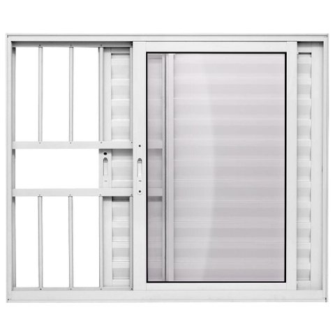 Janela de Correr Alumínio Branco 03 Folhas Veneziana c/Grade Maxx - 120x150