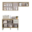 Ver imagem 2 de Lavanderia Modulada com 2 Armários Aereos e 1 Balcão com Tampo Glória Bege/Castanho/Off White