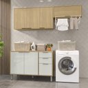 Ver imagem 1 de Lavanderia Modulada com 2 Armários Aereos e 1 Balcão com Tampo Glória Bege/Castanho/Off White