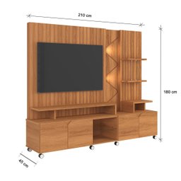 Estante Home Cross para Tv até 55 Polegadas 4 Portas Prateleiras Luz Led e Rodízio Jequitibá - Lukal - 5