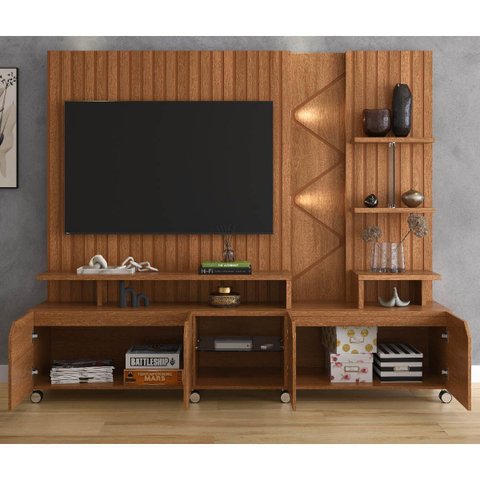 Estante Home Cross para Tv até 55 Polegadas 4 Portas Prateleiras Luz Led e Rodízio Jequitibá - Lukal