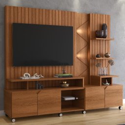 Estante Home Cross para Tv até 55 Polegadas 4 Portas Prateleiras Luz Led e Rodízio Jequitibá - Lukal - 2