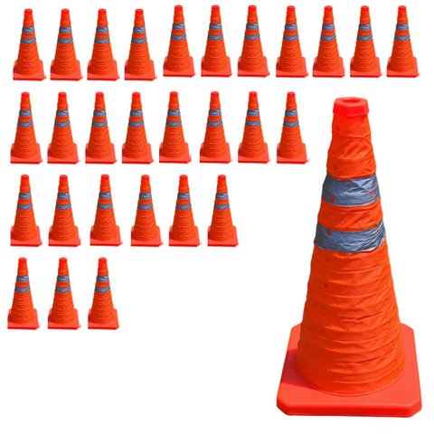 Cone Retratil Rodovia Kit 30 Uni Guarda Segurança Dobravel Sinalizador Baliza Estrada Estacionamento