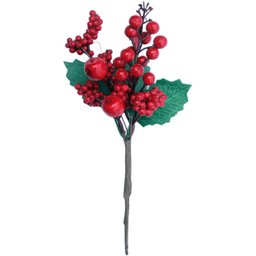 Kit 12 Galho Jardim Artificial Frutas Vermelha Natal de 25cm - 3