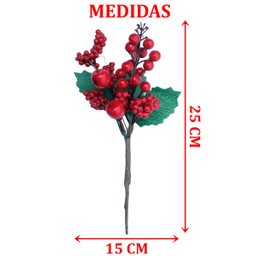 Kit 12 Galho Jardim Artificial Frutas Vermelha Natal de 25cm - 4