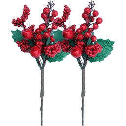 Kit 12 Galho Jardim Artificial Frutas Vermelha Natal de 25cm - 1