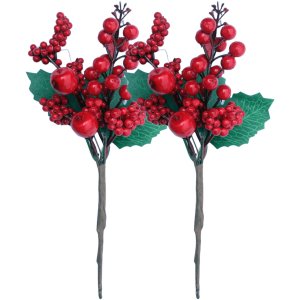 Kit 12 Galho Jardim Artificial Frutas Vermelha Natal de 25cm