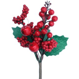Kit 12 Galho Jardim Artificial Frutas Vermelha Natal de 25cm - 2