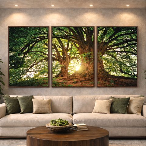 Quadro Decorativo Árvore Grande Galhos Paisagem para Sala Quarto - Moldura Premium