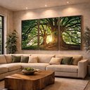Ver imagem 2 de Quadro Decorativo Árvore Grande Galhos Paisagem para Sala Quarto - Moldura Premium