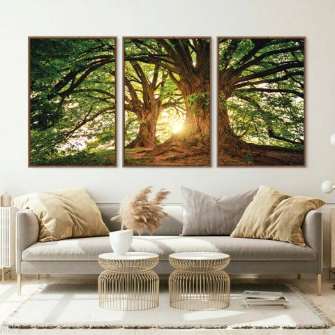 Quadro Decorativo Árvore Grande Galhos Paisagem para Sala Quarto - Moldura Premium