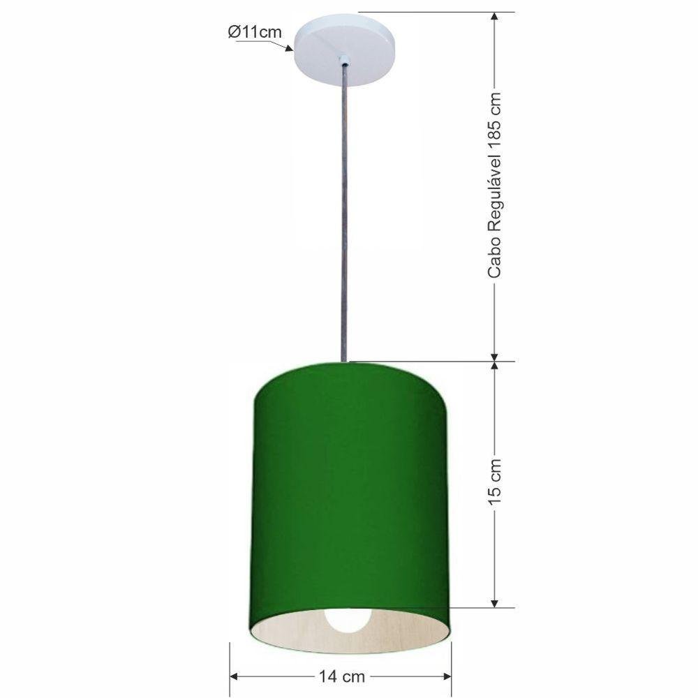 Lustre Pendente Cilíndrico Vivare Md-4200 Cúpula em Tecido 14x15cm Bivolt Verde Folha 110v 220v - 3