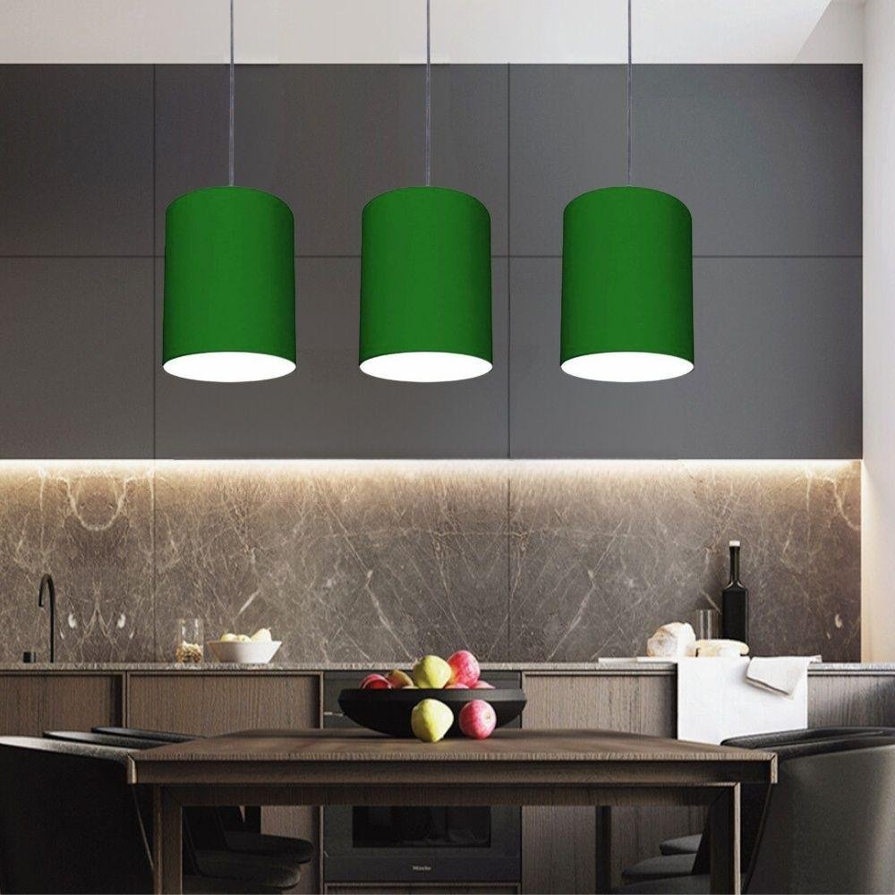 Lustre Pendente Cilíndrico Vivare Md-4200 Cúpula em Tecido 14x15cm Bivolt Verde Folha 110v 220v - 4