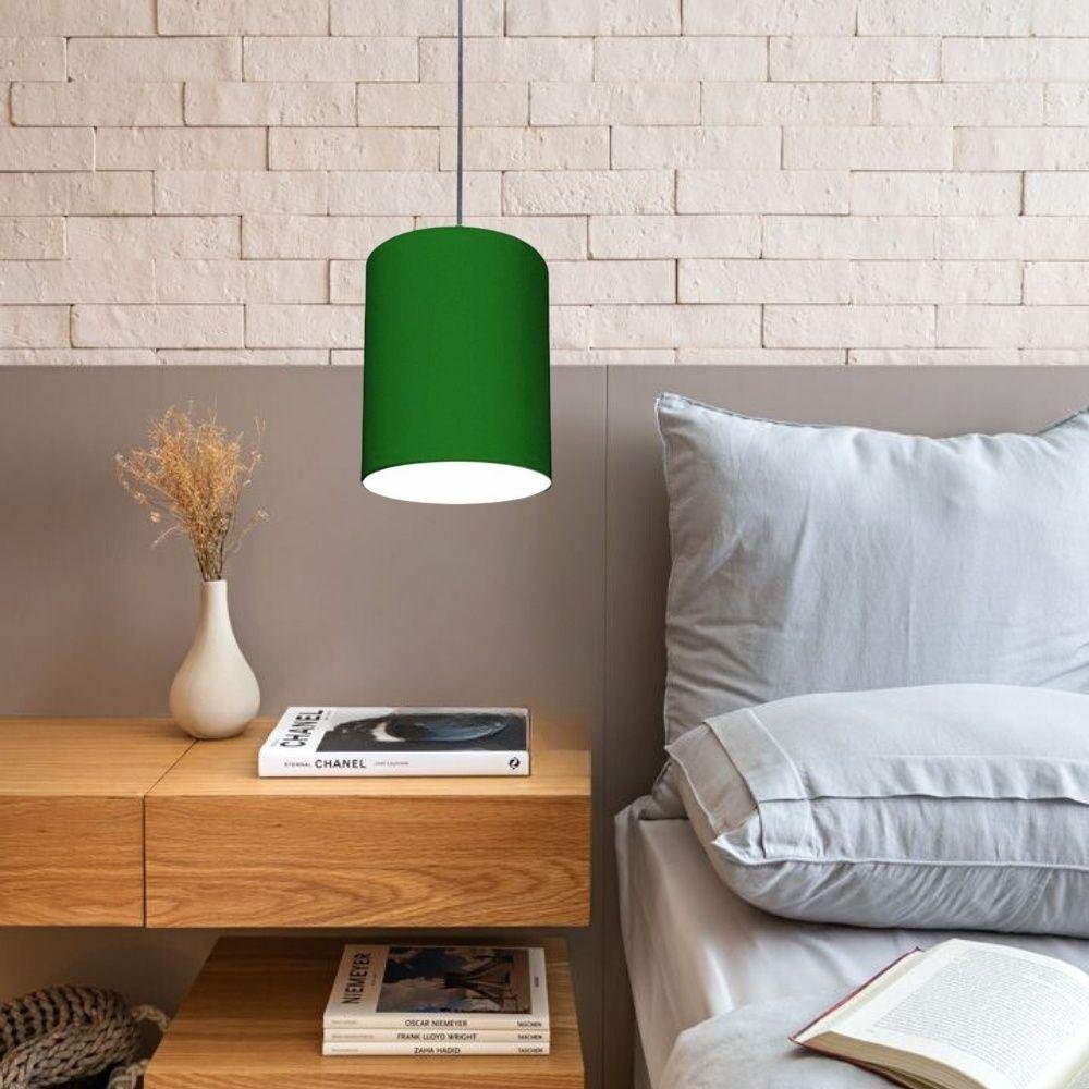Lustre Pendente Cilíndrico Vivare Md-4200 Cúpula em Tecido 14x15cm Bivolt Verde Folha 110v 220v - 2