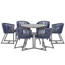 Ver imagem 1 de Mesa com 6 Cadeiras de Jantar Roma 120cm e Noronha em Alumínio Preto Corda Náutica Estofado 11 Trama