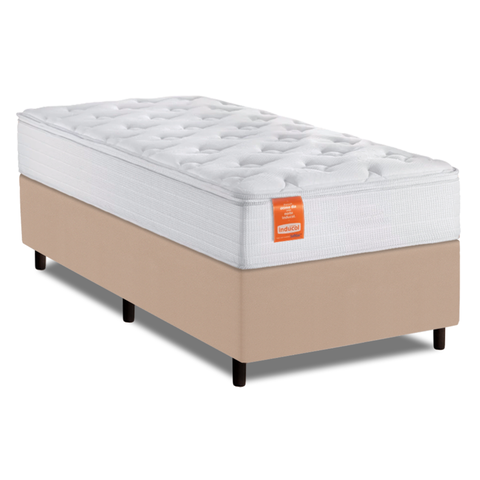 Cama Box Colchão Solteiro Molas Ensacadas Real 88x188x65cm Branco / Bege Inducol