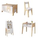 Ver imagem 2 de Conjunto Infantil 1 Estante 1 Mesa 1 Cadeira e Baú Corujinha Casatema MadeiraOriginals Branco/Marrom